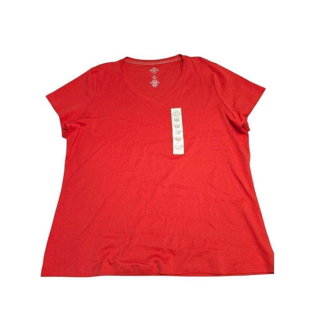 St. John's Bay Cotton V-Neck Short Sleeve T-Shirt- Parachute Orange Women's Size